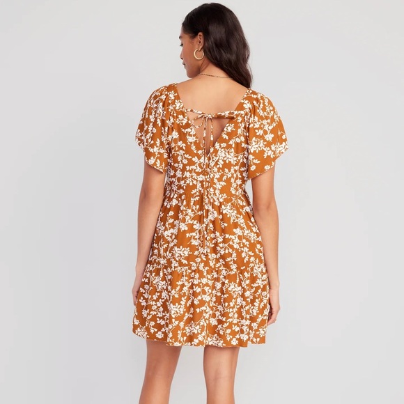 Old Navy Orange Floral Swing Dress - Picture 2 of 2